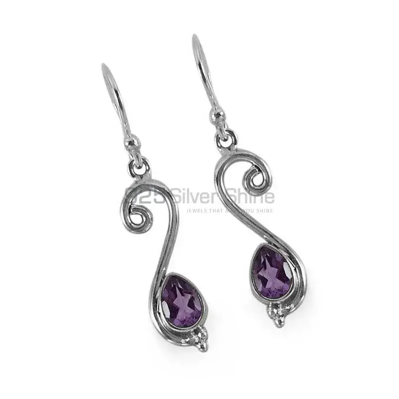 Solid 925 Silver Earrings In Genuine Amethyst Gemstone 925SE1322_0