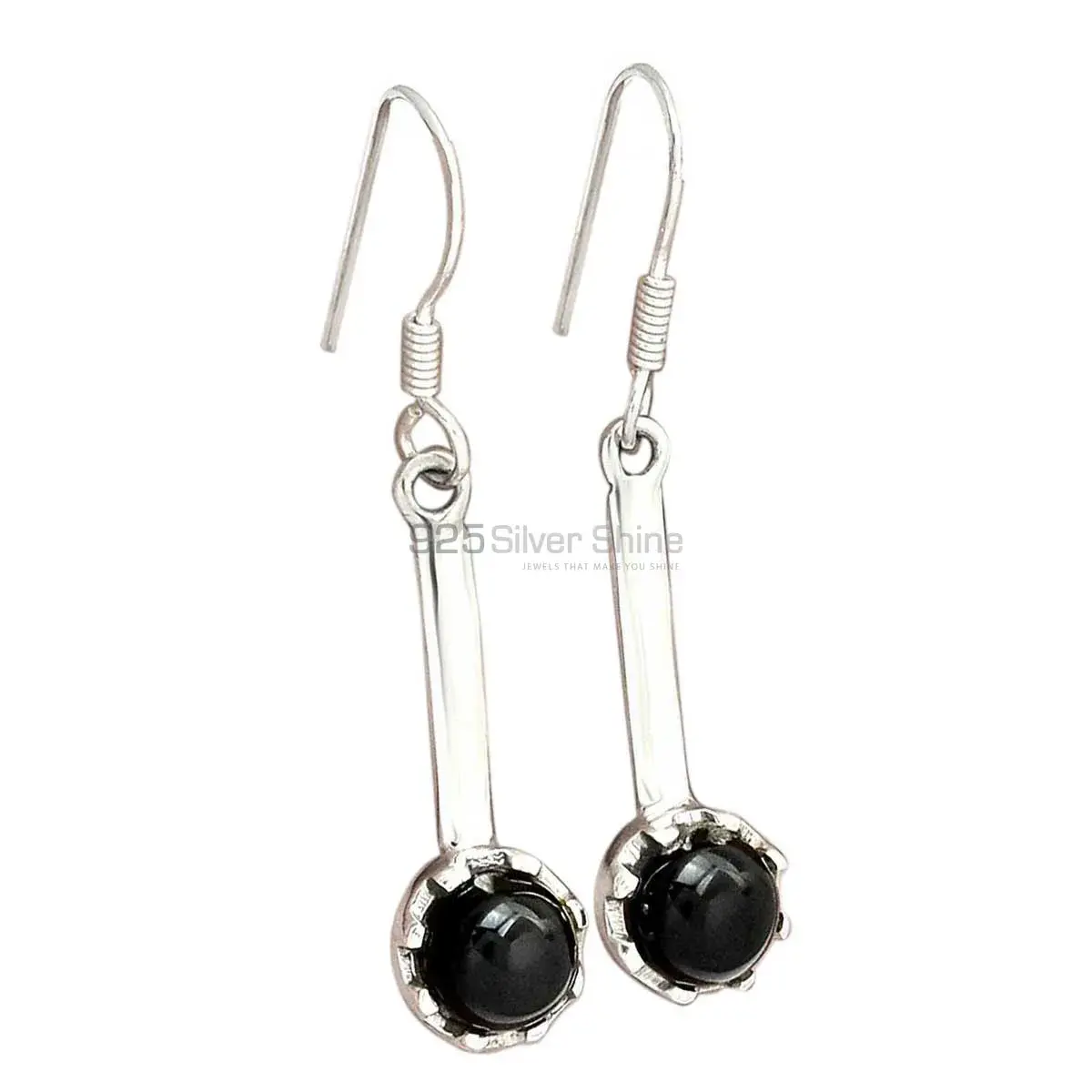 Solid 925 Silver Earrings In Genuine Black Onyx Gemstone 925SE2719_0