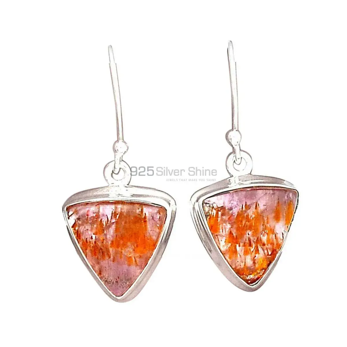 Solid 925 Silver Earrings In Genuine Cacoxenite Gemstone 925SE2493_0