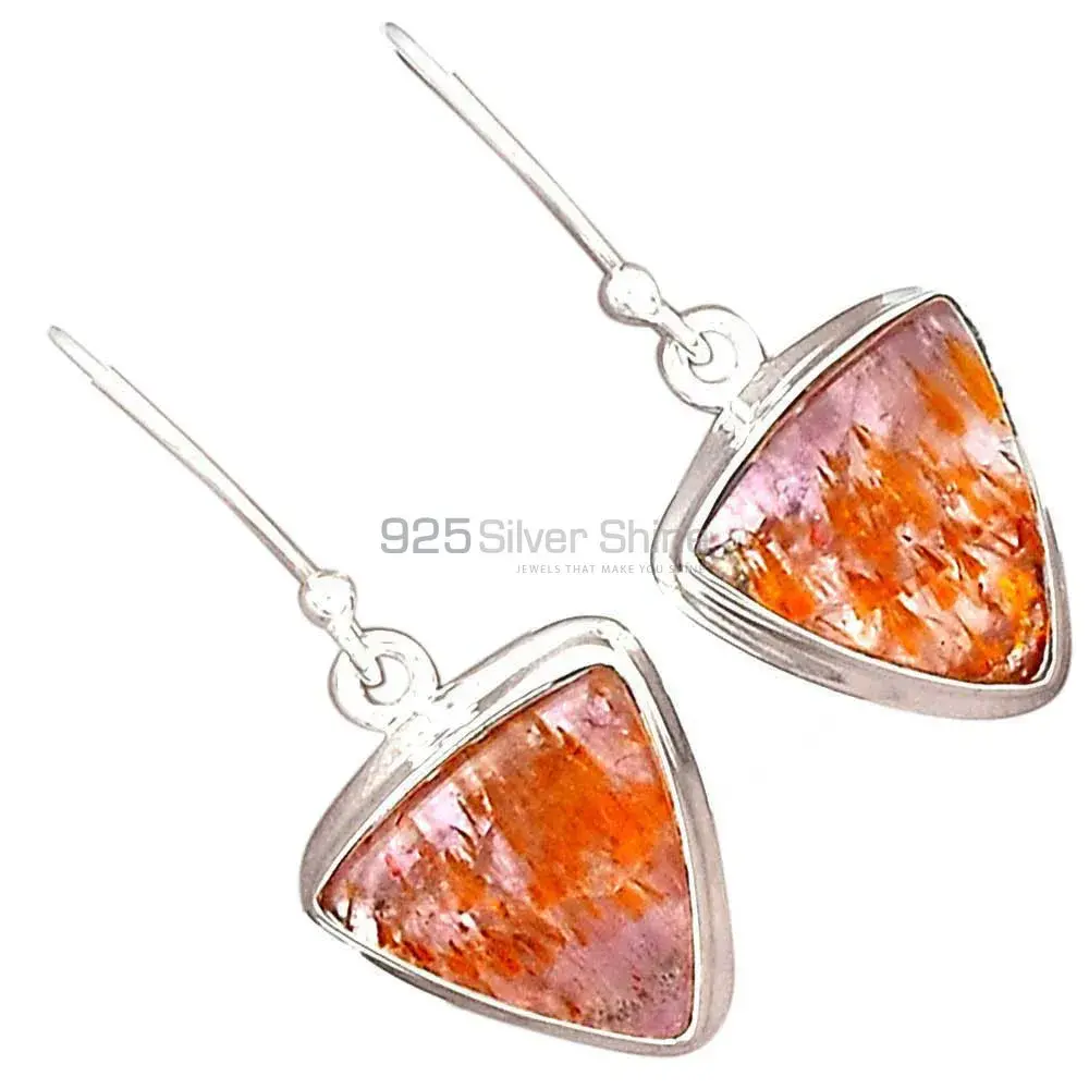 Solid 925 Silver Earrings In Genuine Cacoxenite Gemstone 925SE2493_0