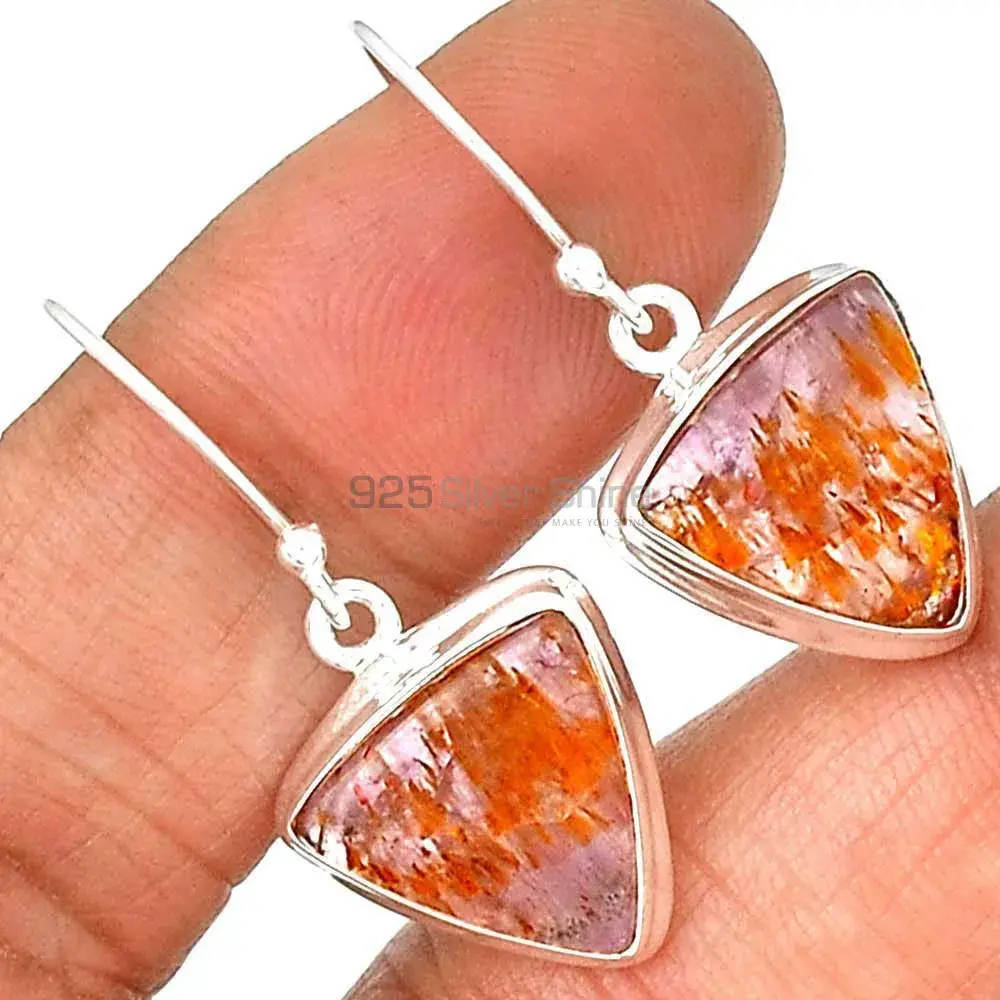 Solid 925 Silver Earrings In Genuine Cacoxenite Gemstone 925SE2493_1