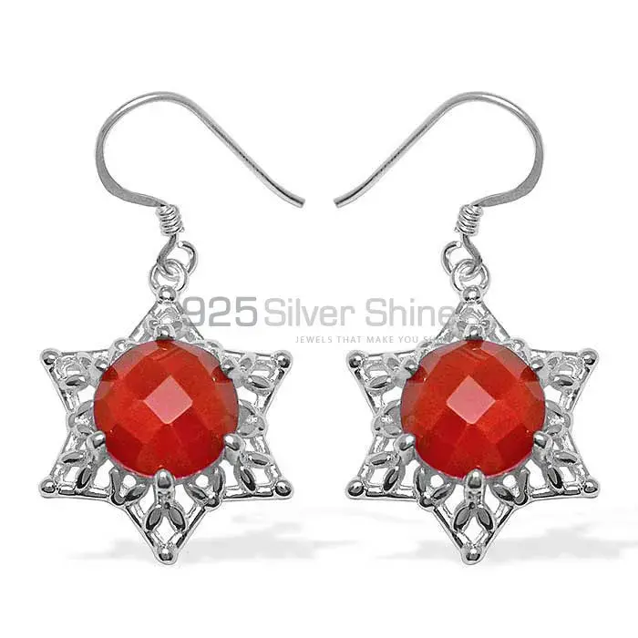 Solid 925 Silver Earrings In Genuine Carnelian Gemstone 925SE1094_0