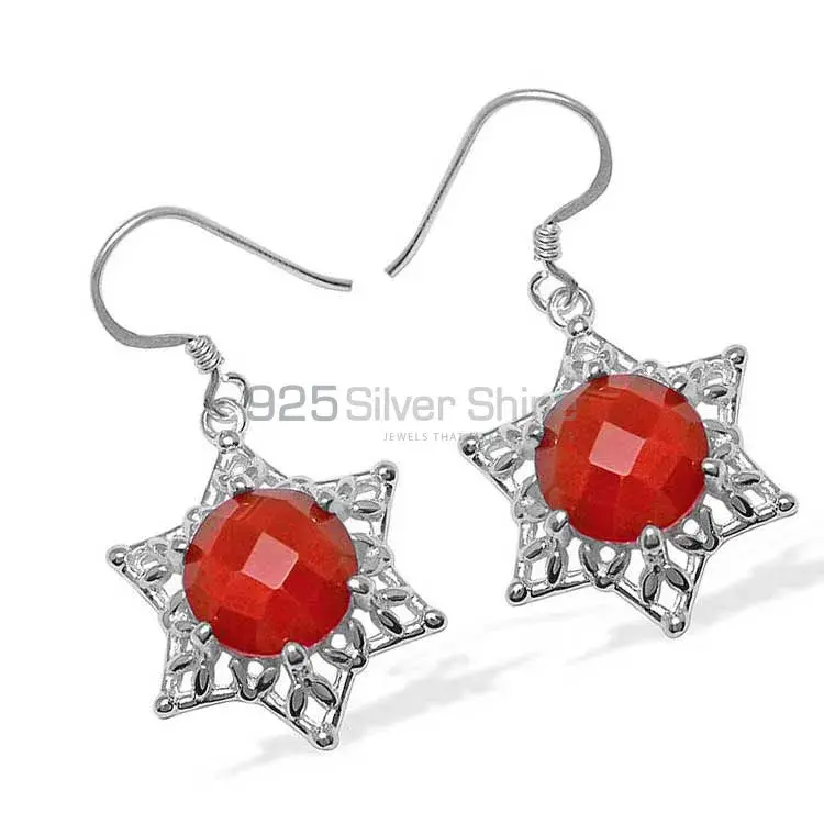 Solid 925 Silver Earrings In Genuine Carnelian Gemstone 925SE1094_0