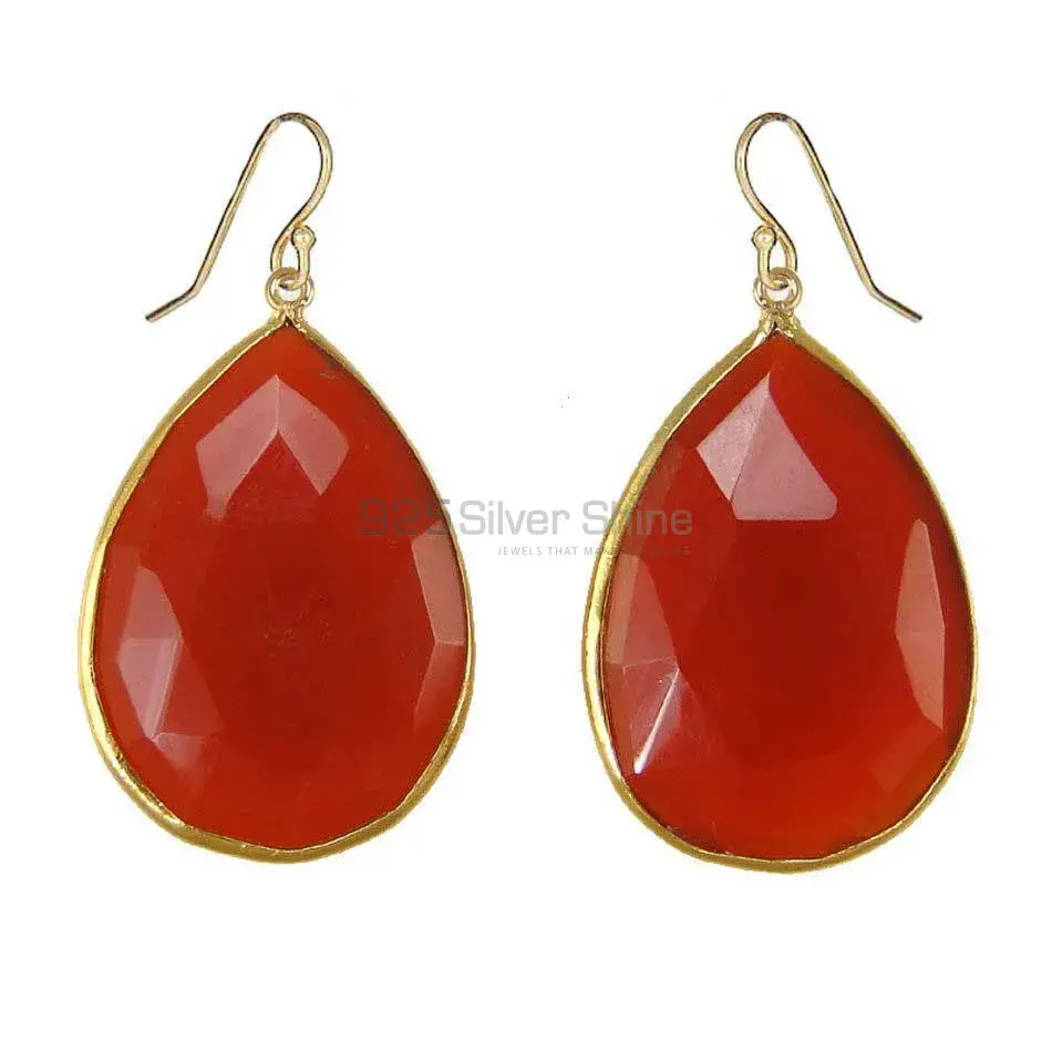 Solid 925 Silver Earrings In Genuine Carnelian Gemstone 925SE1918_0