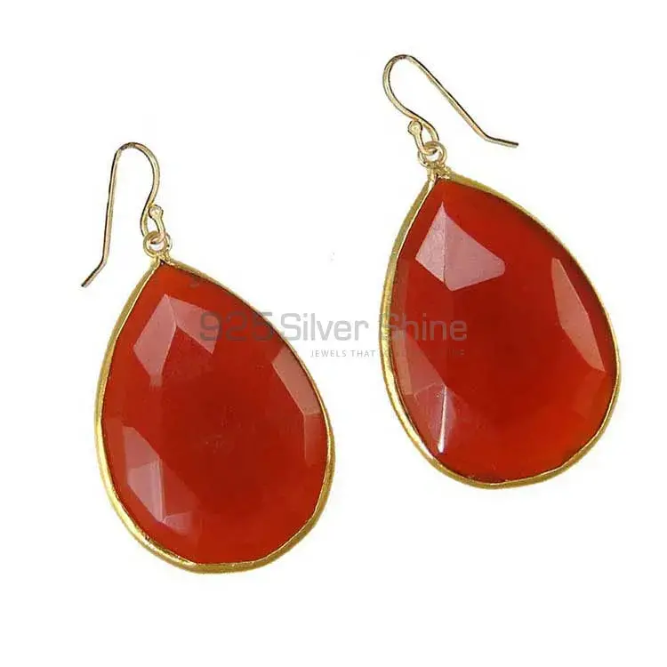 Solid 925 Silver Earrings In Genuine Carnelian Gemstone 925SE1918_0