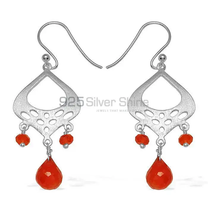 Solid 925 Silver Earrings In Genuine Carnelian Gemstone 925SE778_0