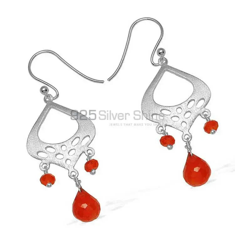 Solid 925 Silver Earrings In Genuine Carnelian Gemstone 925SE778_0