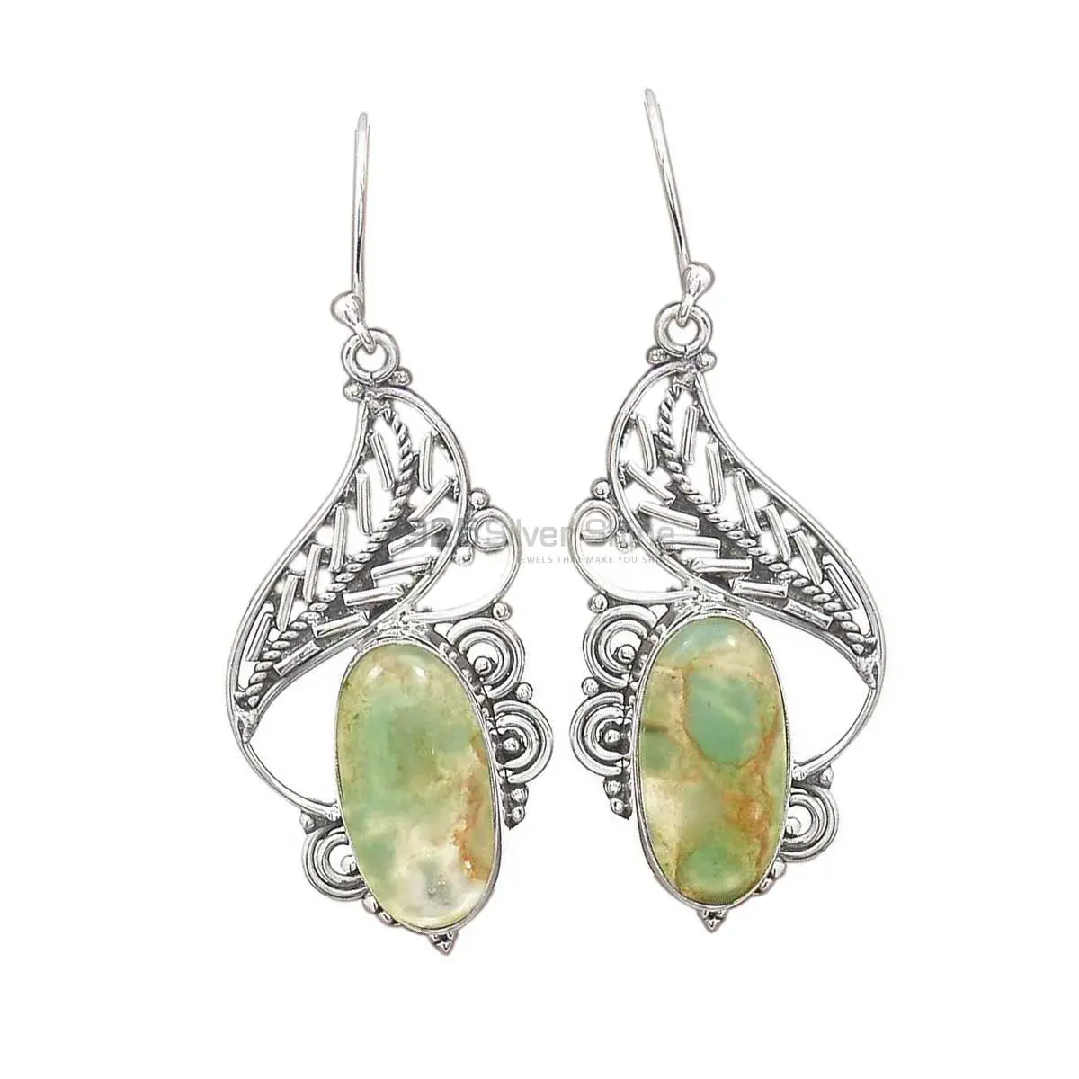 Solid 925 Silver Earrings In Genuine Chrysoprase Gemstone 925SE2969