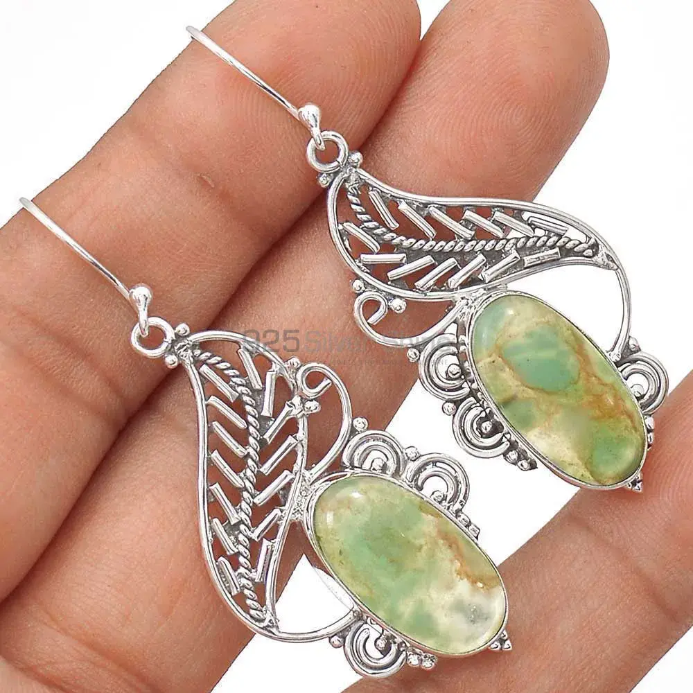 Solid 925 Silver Earrings In Genuine Chrysoprase Gemstone 925SE2969_1