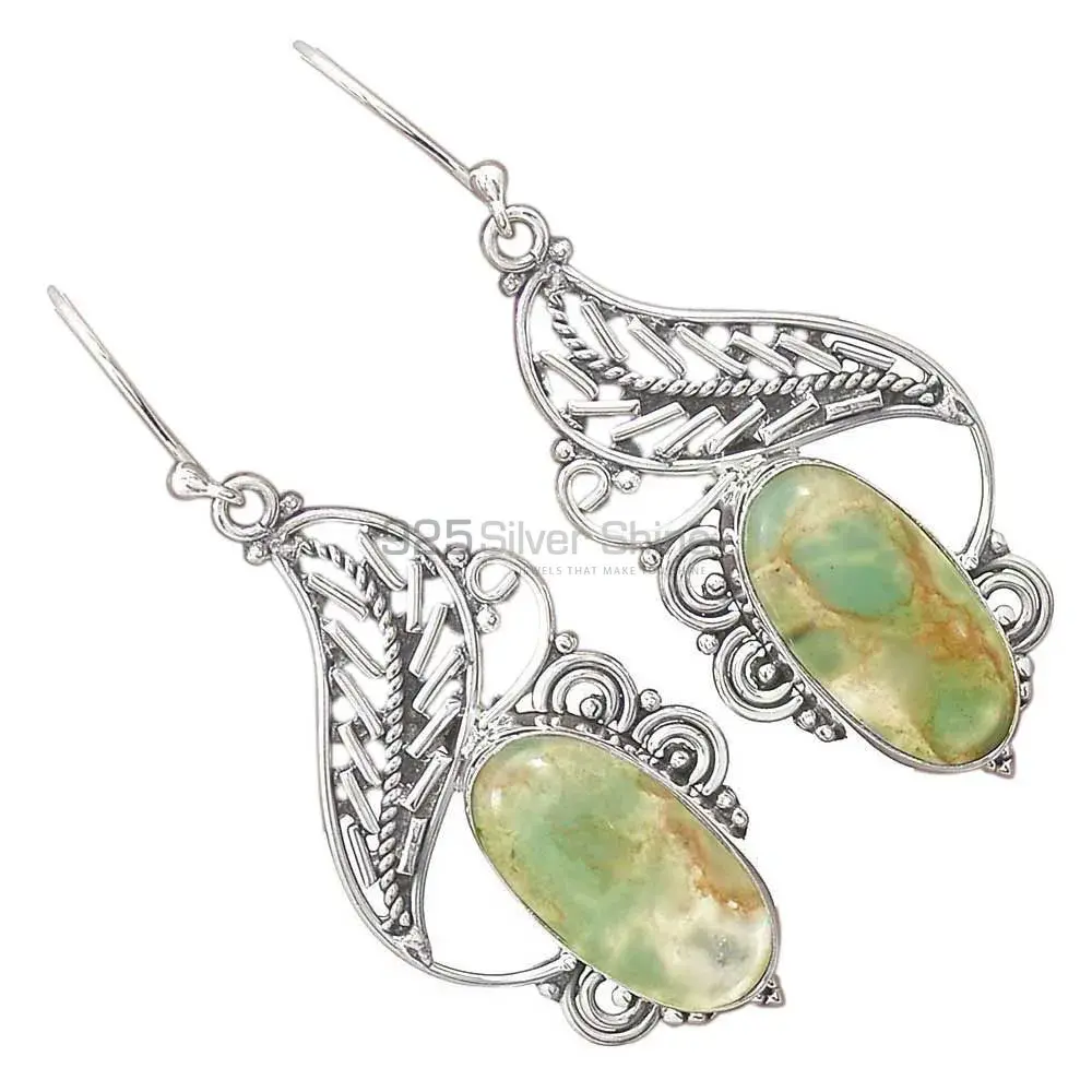 Solid 925 Silver Earrings In Genuine Chrysoprase Gemstone 925SE2969_1