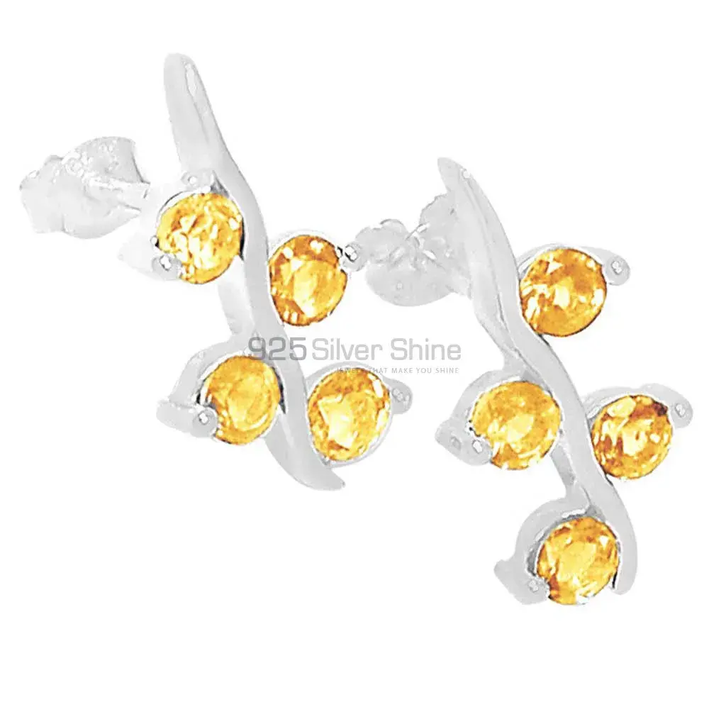 Solid 925 Silver Earrings In Genuine Citrine Gemstone 925SE620_0