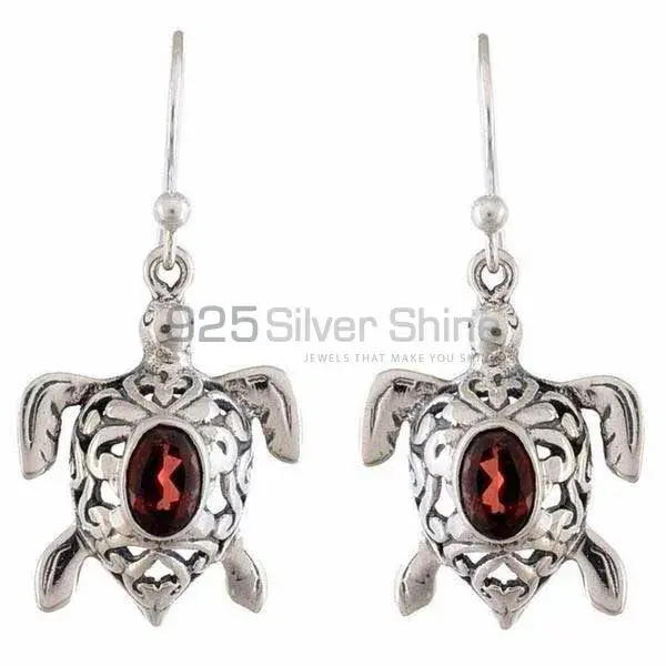 Solid 925 Silver Earrings In Genuine Garnet Gemstone 925SE1164_0