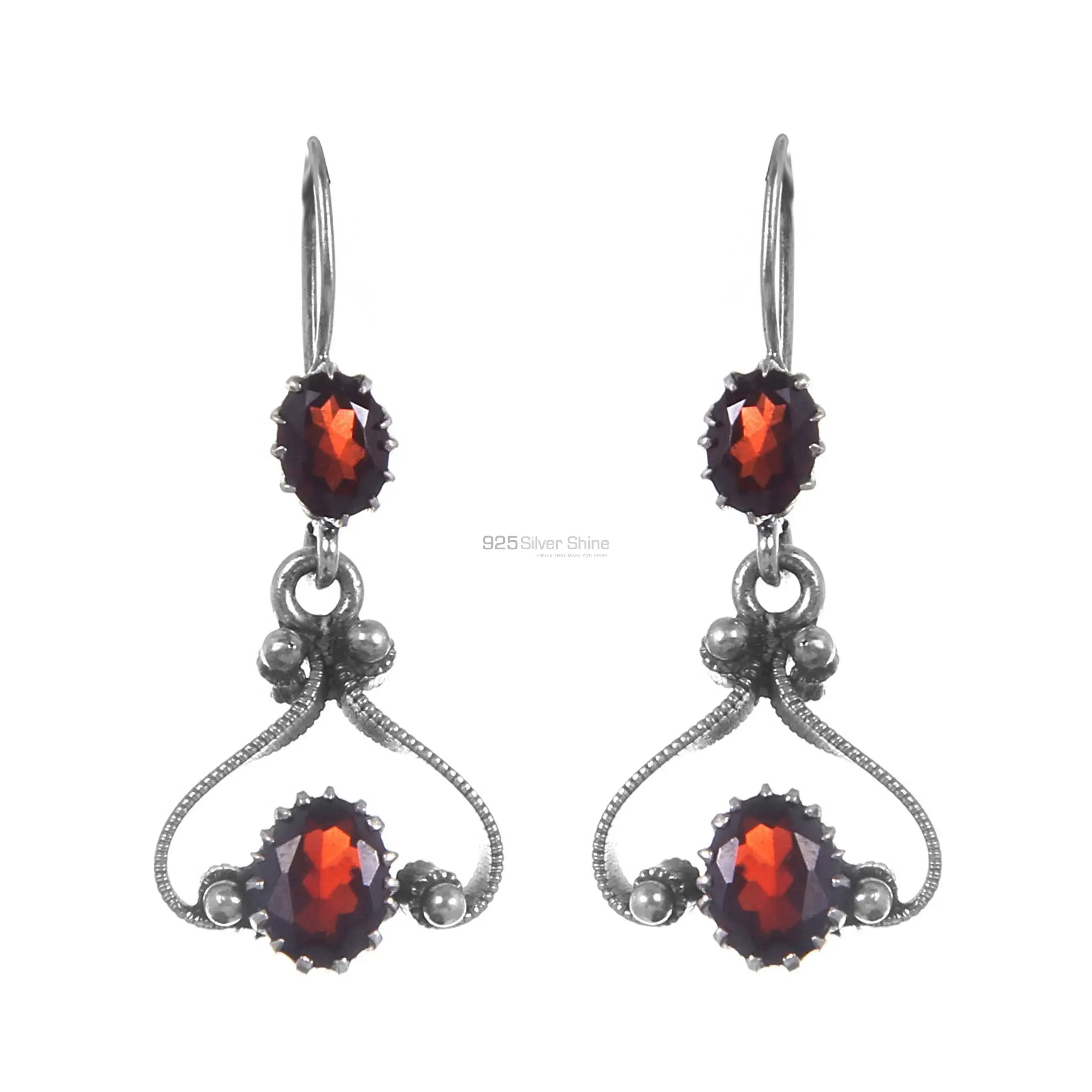 Solid 925 Silver Earrings In Genuine Garnet Gemstone 925SE225