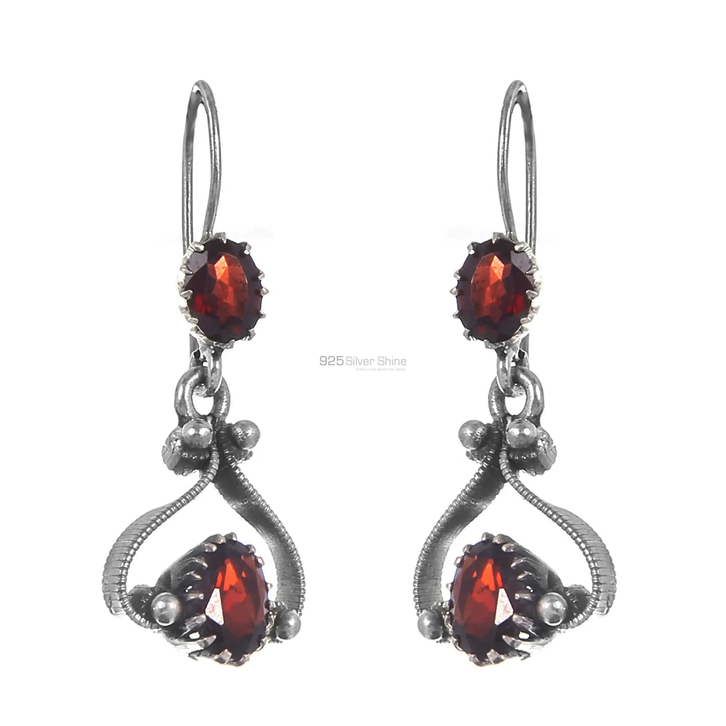 Solid 925 Silver Earrings In Genuine Garnet Gemstone 925SE225_0