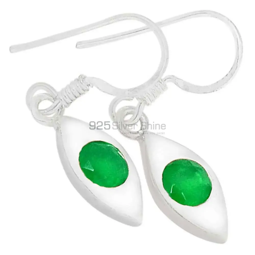 Solid 925 Silver Earrings In Genuine Green Onyx Gemstone 925SE462
