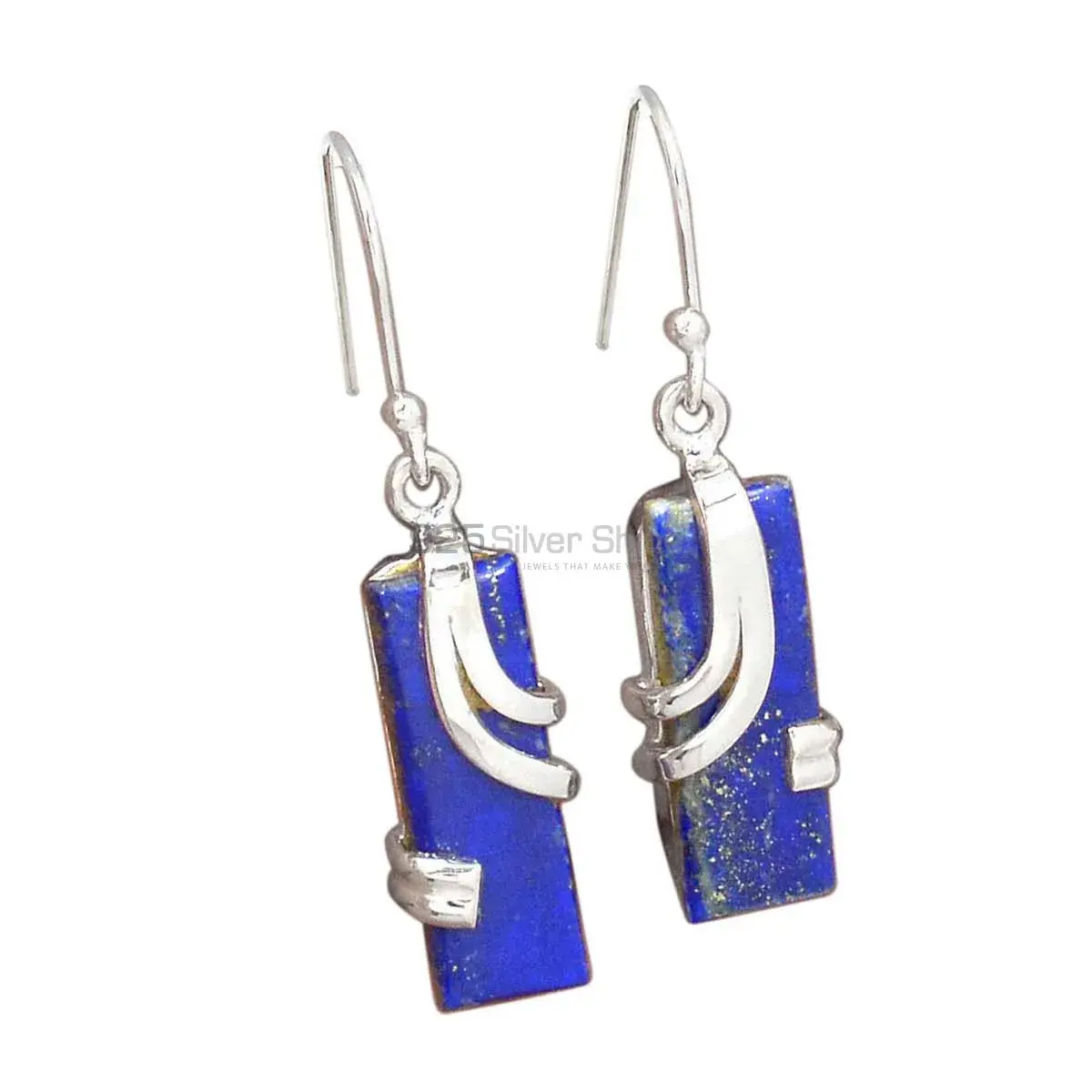Solid 925 Silver Earrings In Genuine Lapis Gemstone 925SE2098_0