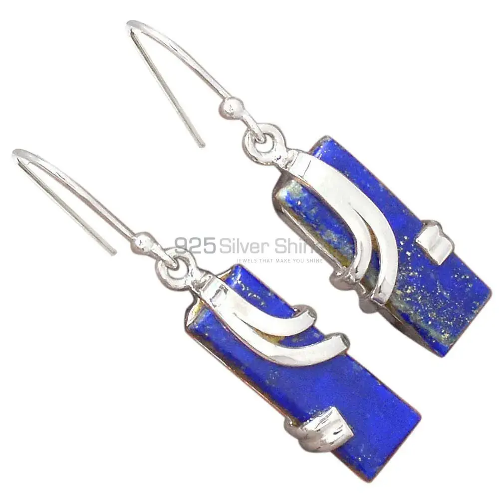 Solid 925 Silver Earrings In Genuine Lapis Gemstone 925SE2098_1