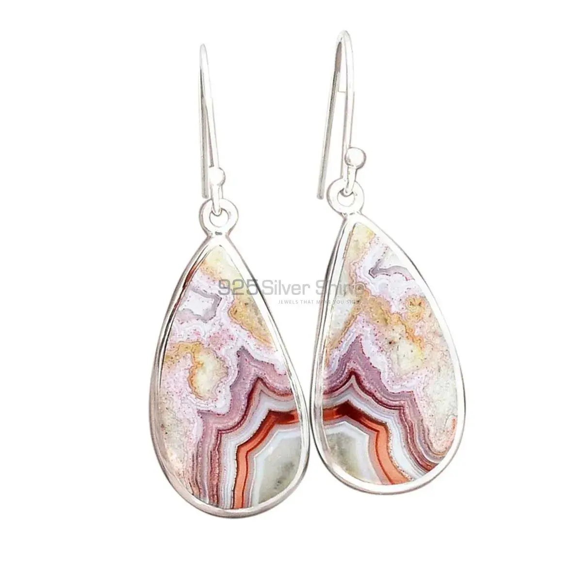 Solid 925 Silver Earrings In Genuine Mexican Laguna Lace Gemstone 925SE2256_0