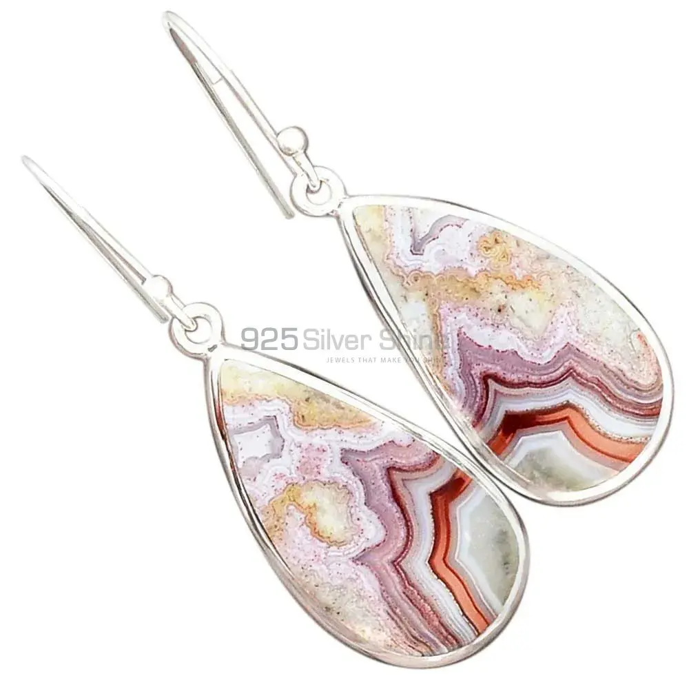 Solid 925 Silver Earrings In Genuine Mexican Laguna Lace Gemstone 925SE2256_1