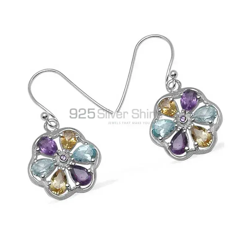 Solid 925 Silver Earrings In Genuine Multi Gemstone 925SE699