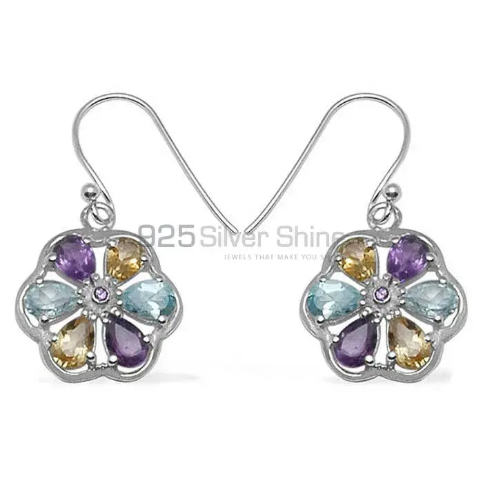 Solid 925 Silver Earrings In Genuine Multi Gemstone 925SE699_1