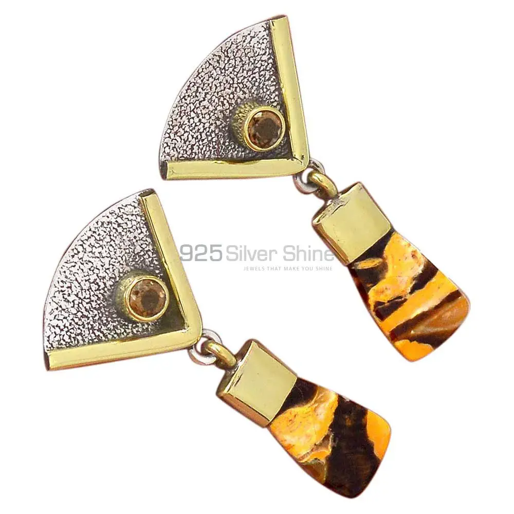 Solid 925 Silver Earrings In Genuine Peanut Jasper & Citrine Gemstone 925SE3048_0