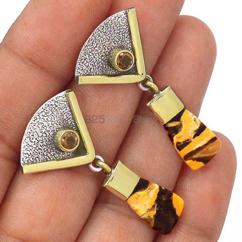 Solid 925 Silver Earrings In Genuine Peanut Jasper & Citrine Gemstone 925SE3048_1