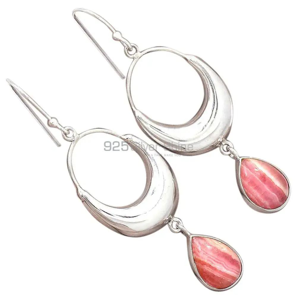 Solid 925 Silver Earrings In Genuine Rhodochrosite Gemstone 925SE2019_0