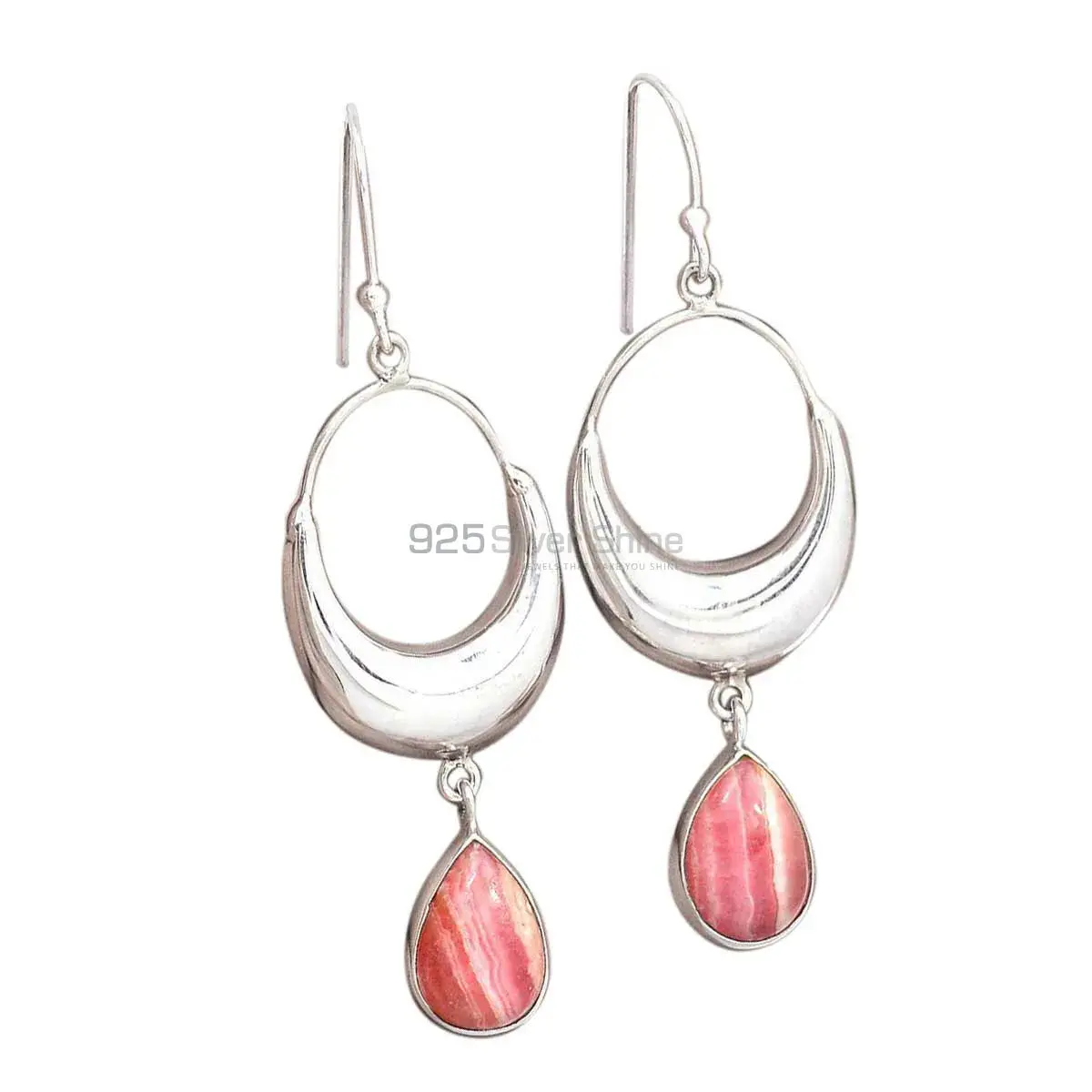 Solid 925 Silver Earrings In Genuine Rhodochrosite Gemstone 925SE2019_0