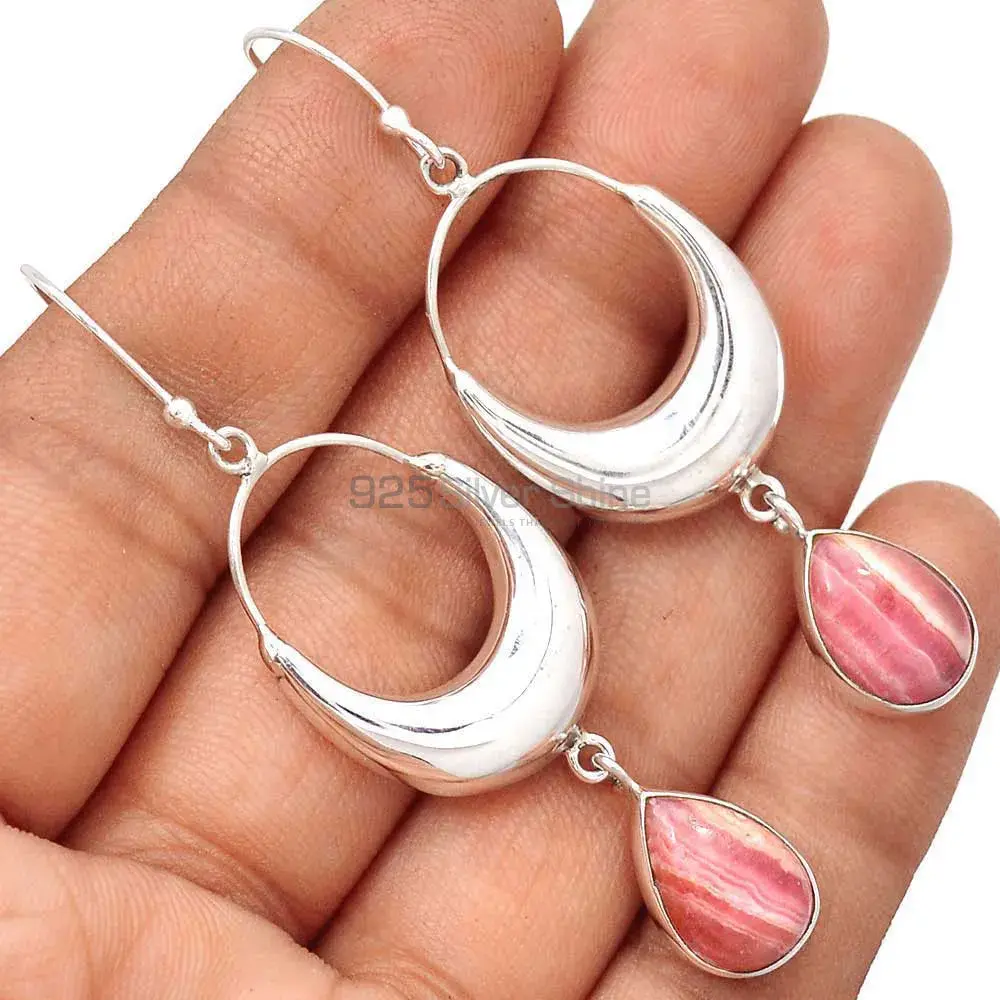 Solid 925 Silver Earrings In Genuine Rhodochrosite Gemstone 925SE2019_1