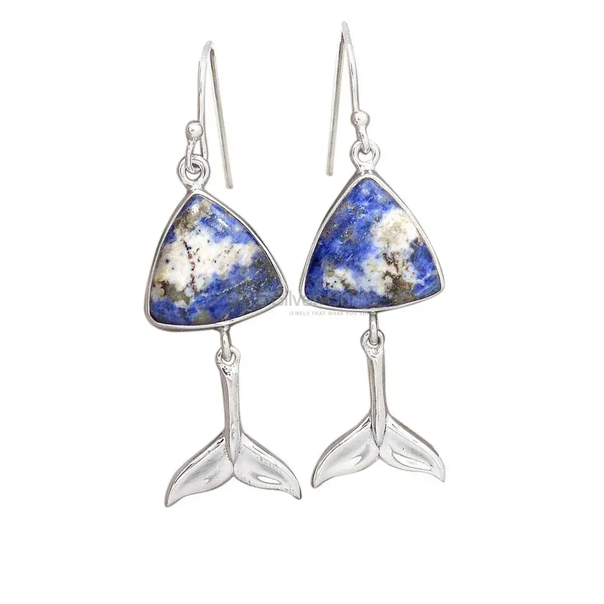 Solid 925 Silver Earrings In Genuine Sodalite Gemstone 925SE2177_0