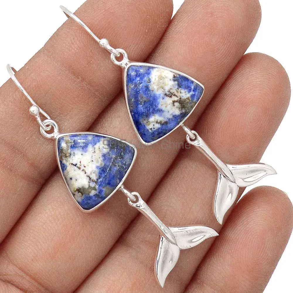 Solid 925 Silver Earrings In Genuine Sodalite Gemstone 925SE2177_1