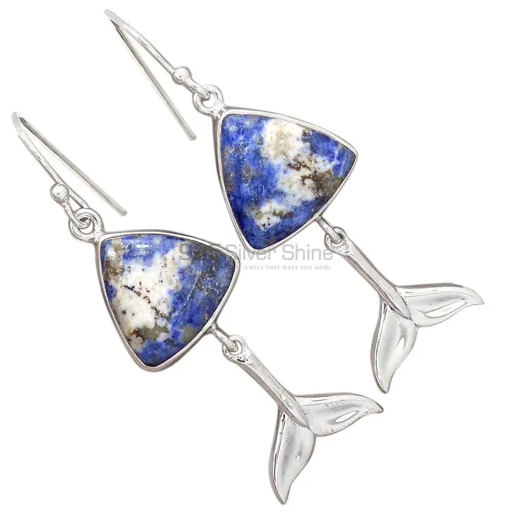 Solid 925 Silver Earrings In Genuine Sodalite Gemstone 925SE2177_1