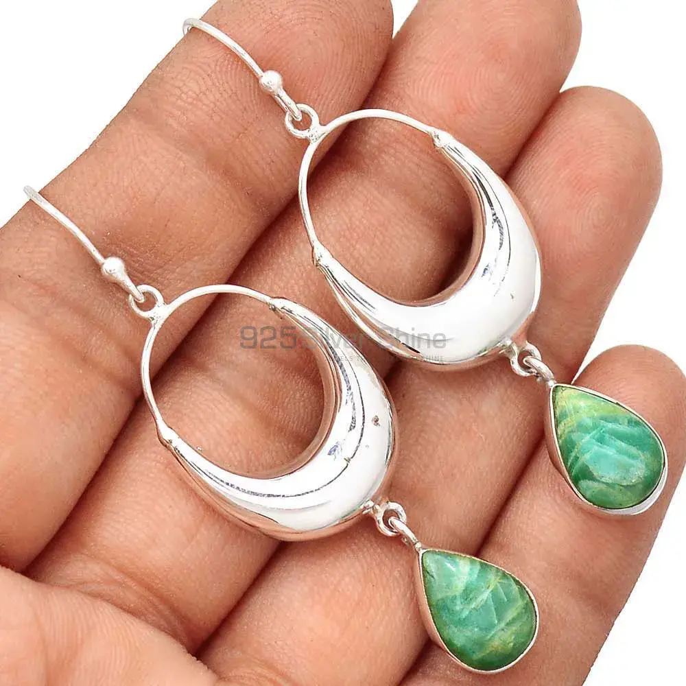 Solid 925 Silver Earrings In Natural Amazonite Gemstone 925SE2017_1
