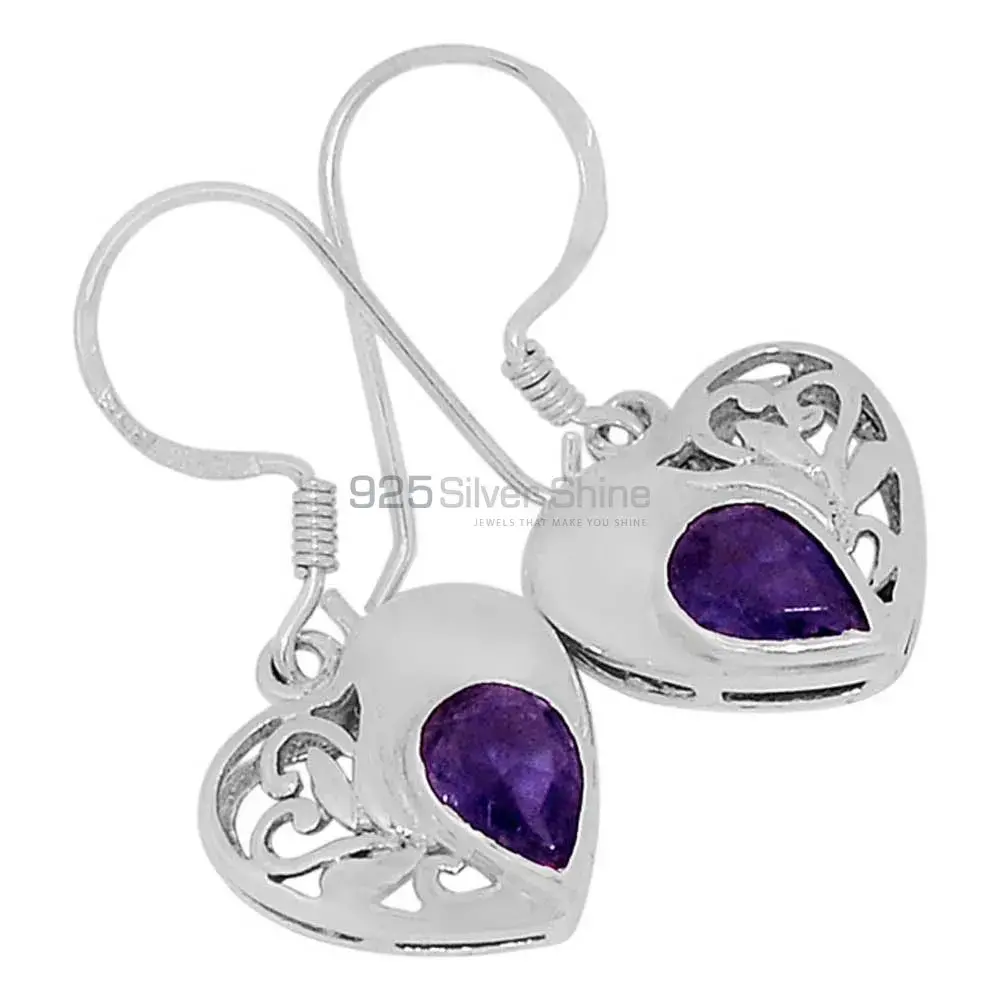 Solid 925 Silver Earrings In Natural Amethyst Gemstone 925SE539_0