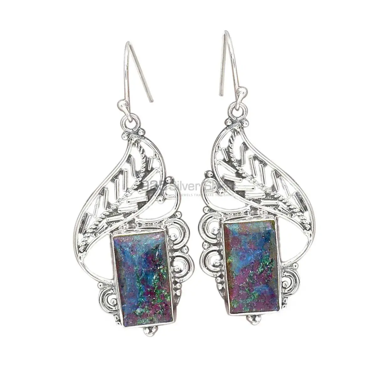 Solid 925 Silver Earrings In Natural Blood Stone Gemstone 925SE2967_0