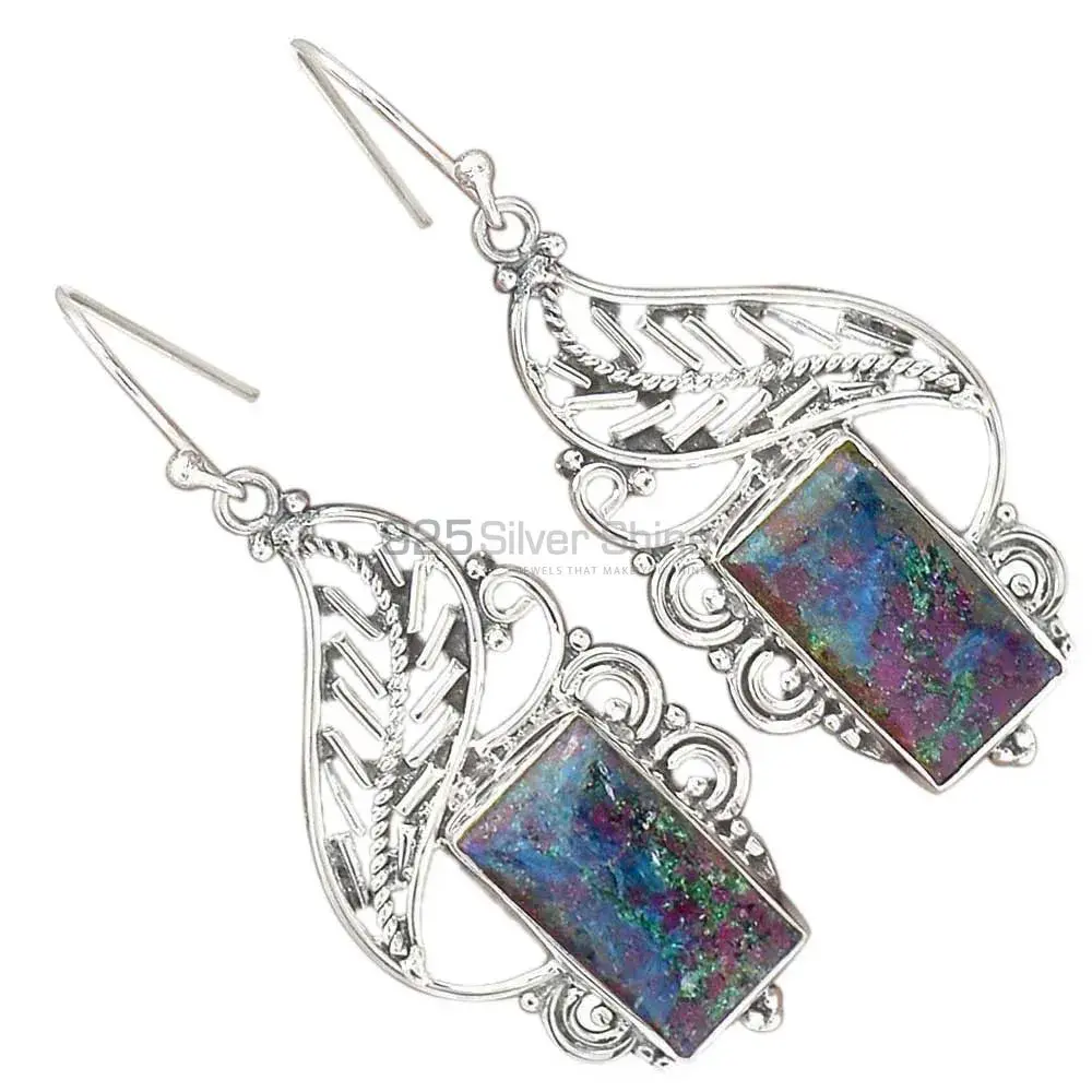 Solid 925 Silver Earrings In Natural Blood Stone Gemstone 925SE2967_0
