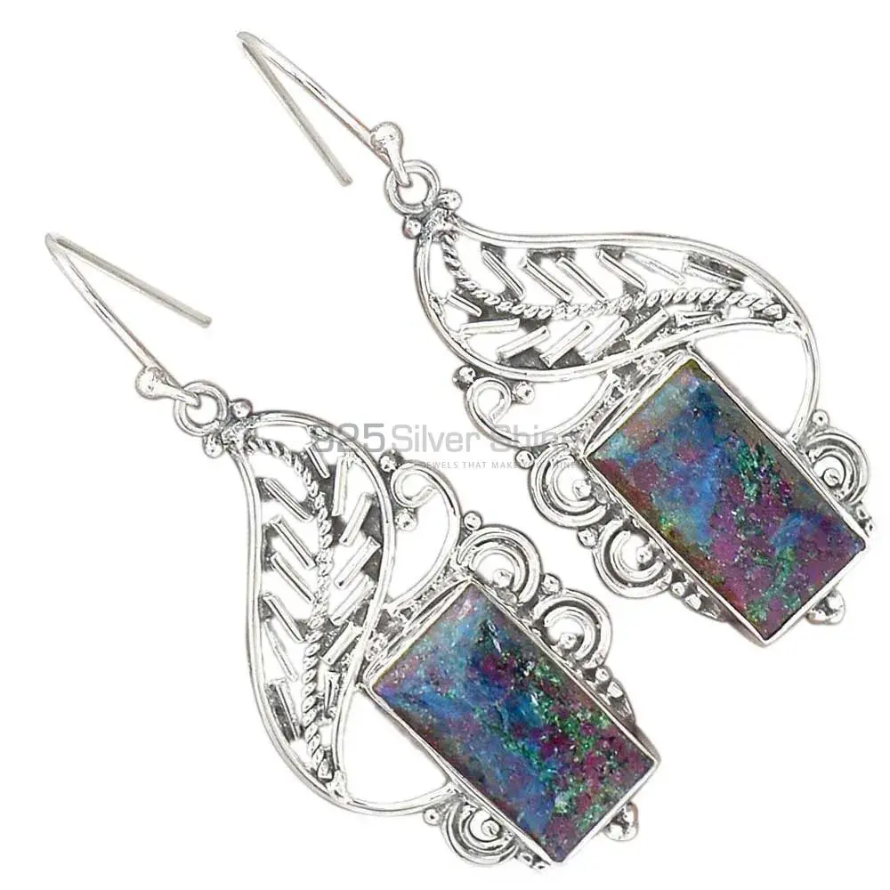 Solid 925 Silver Earrings In Natural Blood Stone Gemstone 925SE2967_1