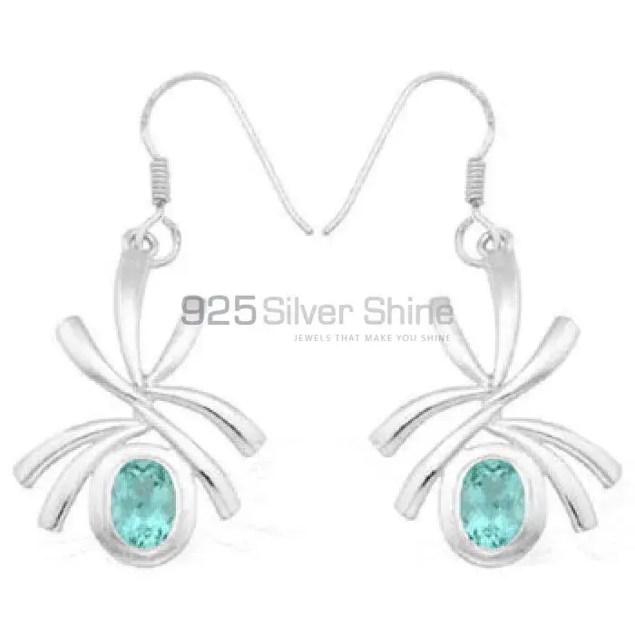 Solid 925 Silver Earrings In Natural Blue Topaz Gemstone 925SE934
