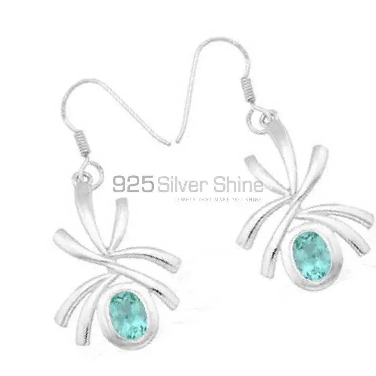 Solid 925 Silver Earrings In Natural Blue Topaz Gemstone 925SE934_0
