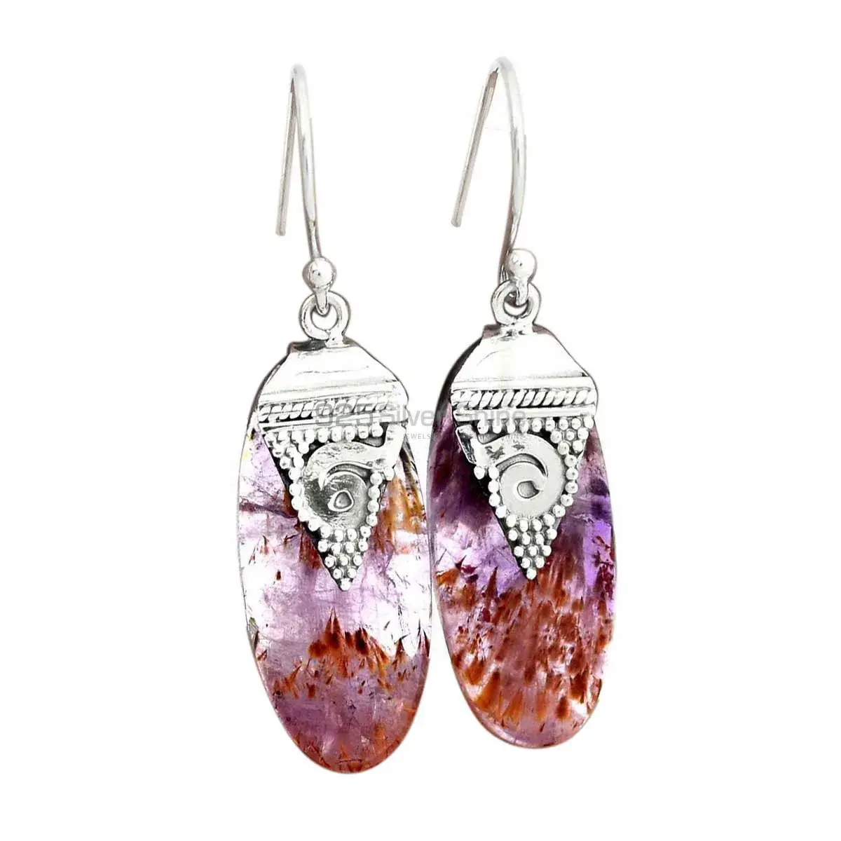 Solid 925 Silver Earrings In Natural Cacoxenite Gemstone 925SE2491_0
