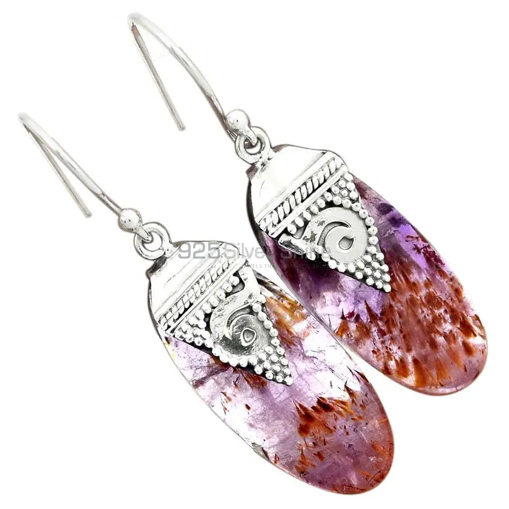 Solid 925 Silver Earrings In Natural Cacoxenite Gemstone 925SE2491_1