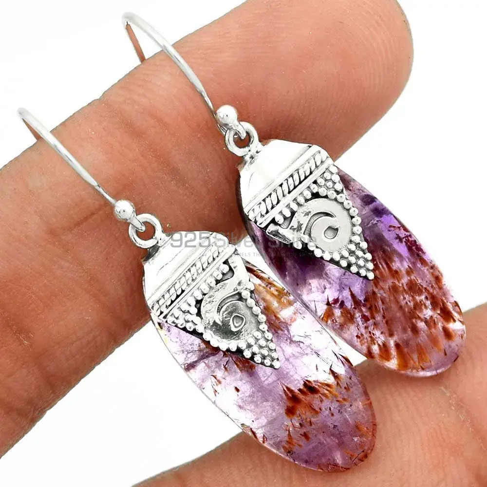 Solid 925 Silver Earrings In Natural Cacoxenite Gemstone 925SE2491_2