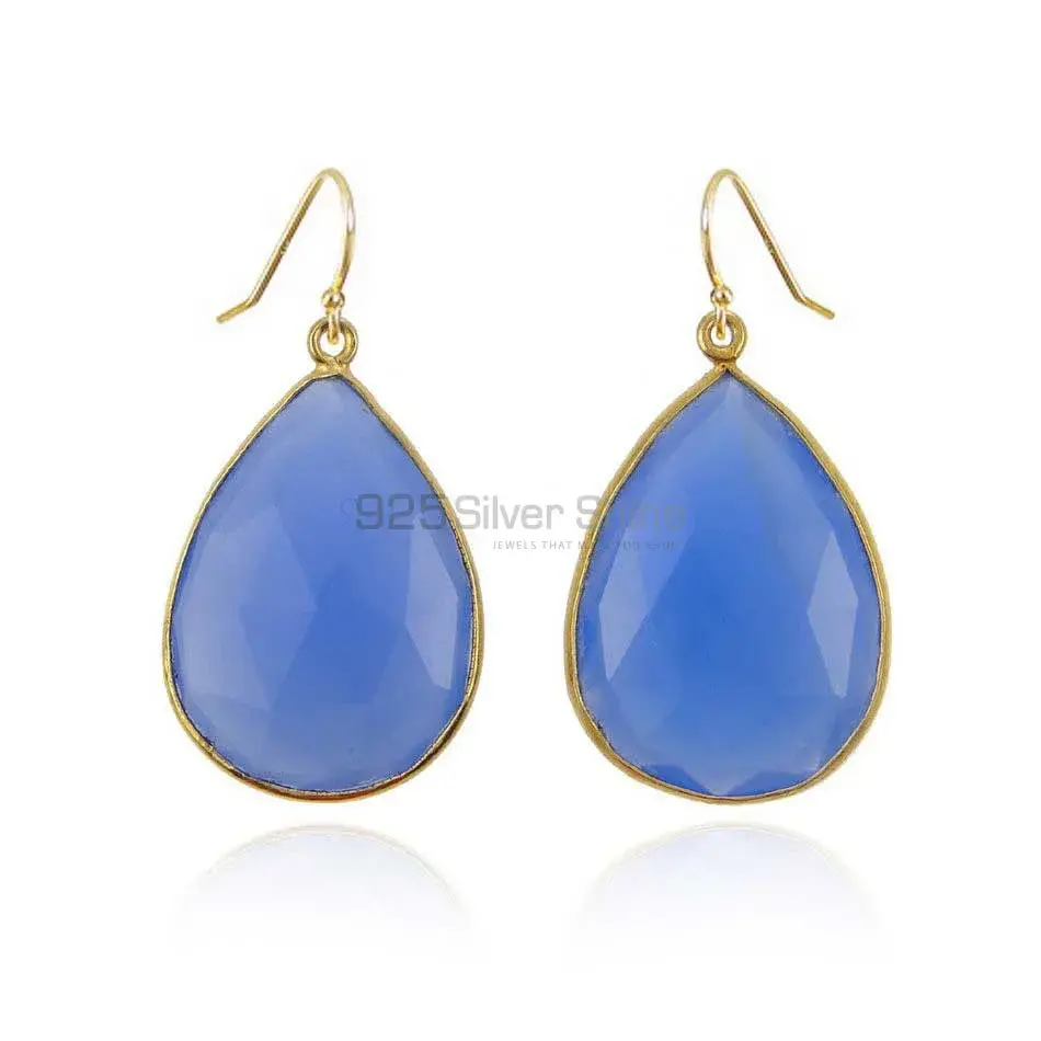Solid 925 Silver Earrings In Natural Chalcedony Gemstone 925SE1916