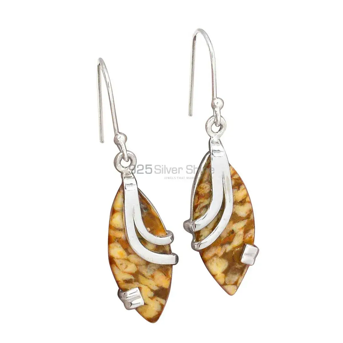 Solid 925 Silver Earrings In Natural Chocolate Jasper Gemstone 925SE2096