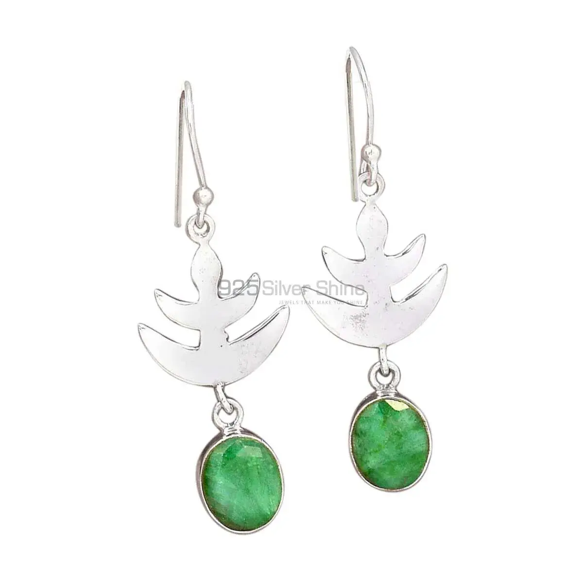 Solid 925 Silver Earrings In Natural Dyed Emerald Gemstone 925SE2175