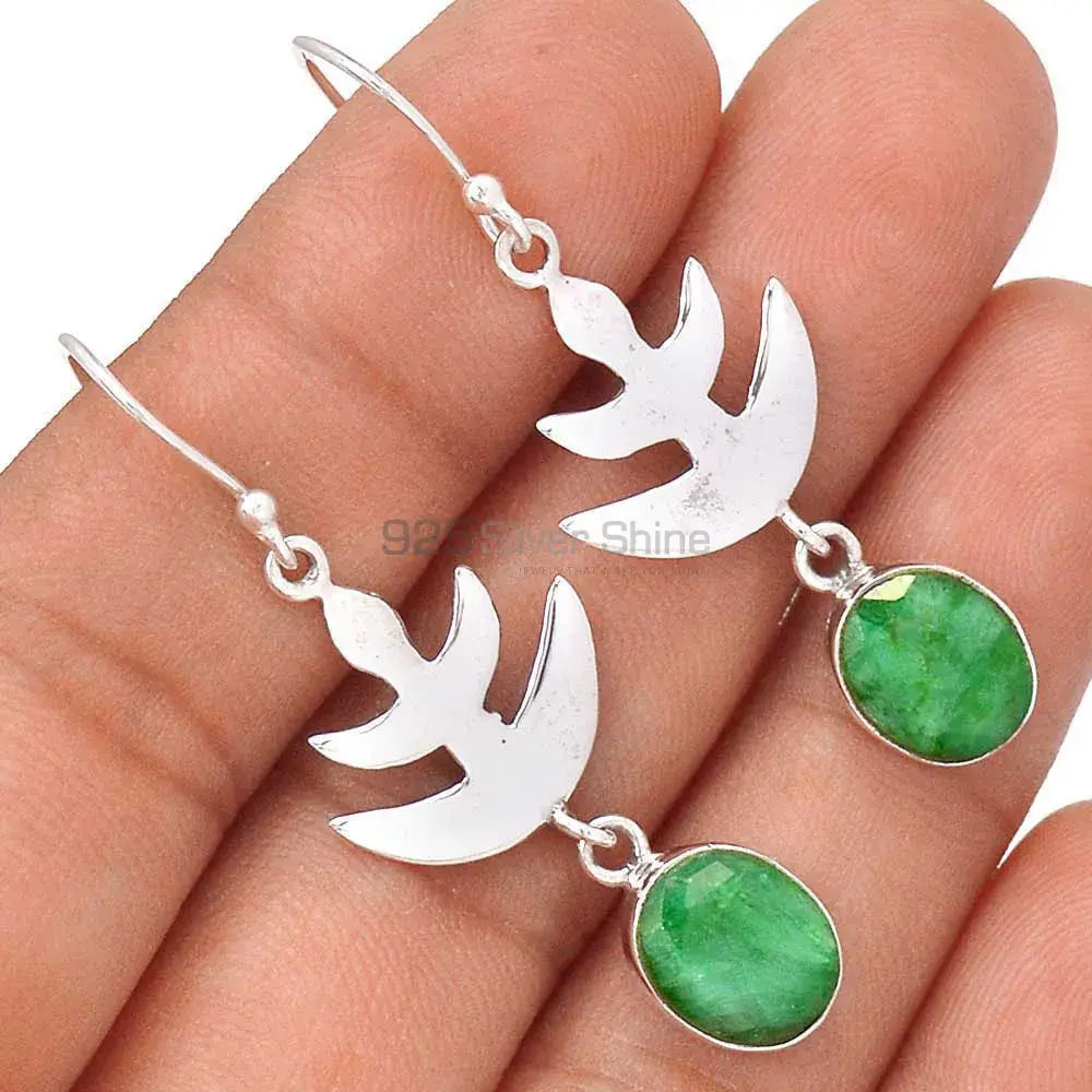 Solid 925 Silver Earrings In Natural Dyed Emerald Gemstone 925SE2175_0