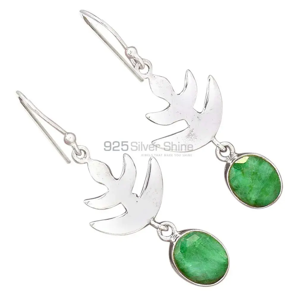 Solid 925 Silver Earrings In Natural Dyed Emerald Gemstone 925SE2175_1