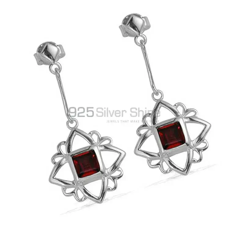 Solid 925 Silver Earrings In Natural Garnet Gemstone 925SE697