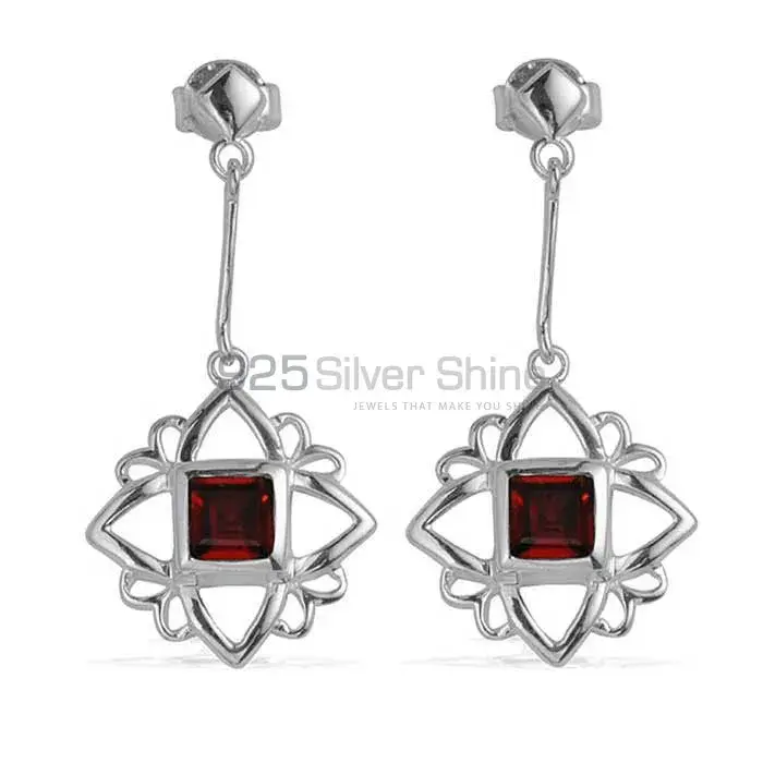 Solid 925 Silver Earrings In Natural Garnet Gemstone 925SE697_0